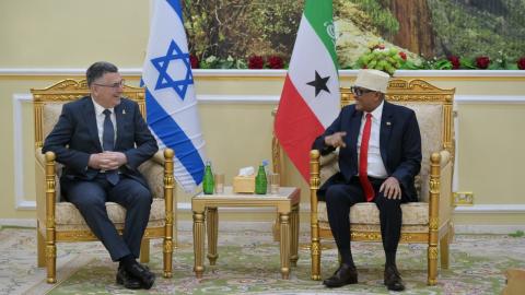 Israeli Foreign Minister Gideon Saar meets with Somaliland President Abdirahman Mohamed Abdullahi in Hargeisa, Somaliland, on January 6, 2026. (Getty Images)