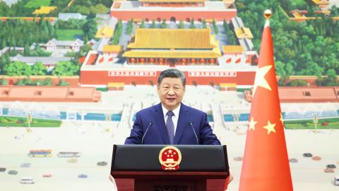 Chinese President Xi Jinping delivers a speech after receiving the credentials of 18 new ambassadors at the Great Hall of the People in Beijing on January 16, 2026. (Getty Images)