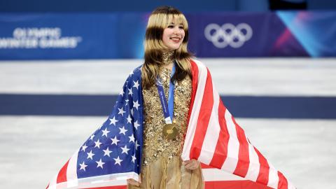 Gold medalist Alysa Liu of Team United States poses for a photo during the medal ceremony for the Women's Single Skating at the 2026 Winter Olympic Games on February 19, 2026, in Milan, Italy. (Getty Images)