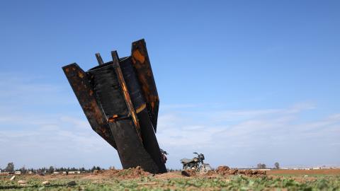 A view of an Iranian missile after it fell near Qamishli International Airport, near the Turkish border in Hasakah, Syria, on March 4, 2026, amid the US-Israeli conflict with Iran. (Getty Images)