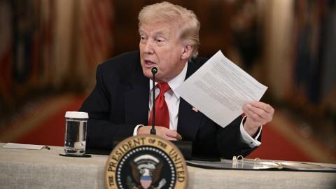 US President Donald Trump speaks during a roundtable in the East Room of the White House in Washington, DC, on March 6, 2026. (Getty Images)