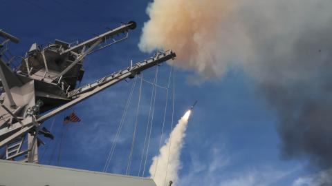 Arleigh Burke-class guided-missile destroyer USS Thomas Hudner (DDG 116) fires a Tomahawk land attack missile during Operation Epic Fury, Mar. 21, 2026. (U.S. Navy Photo)