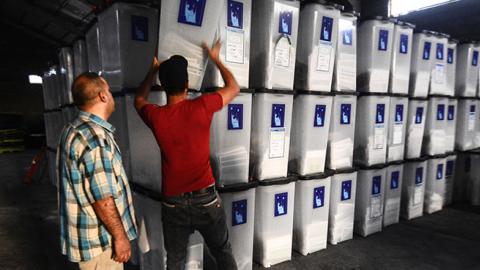 Ballot boxes are seen at Baghdad's largest ballot boxes warehouse, June 10, 2018