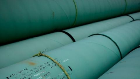 Pipe is stacked at the southern site of the Keystone XL pipeline on March 22, 2012 in Cushing, Oklahoma. (Tom Pennington/Getty Images)
