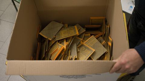 A box containing ballots for the Italian elections, March 4, 2018 (Claudio Menna/Pacific Press/LightRocket via Getty Images)