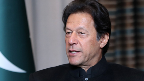 Pakistani Prime Minister Imran Khan makes a statement during the meeting with Turkish Health Minister Fahrettin Koca in Ankara, Turkey on January 04, 2019. (Anadolu Agency/Getty Images)