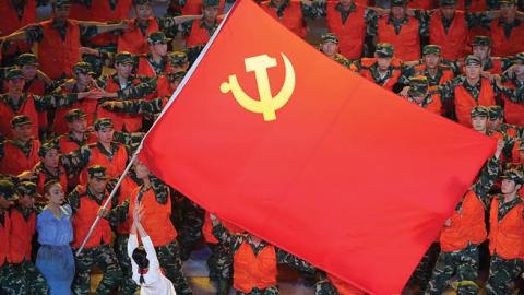 Dancers perform on the stage during at the National Stadium (aka the Bird's Nest) in celebration of the 100th anniversary of the founding of the Communist Party of China (CPC) on June 28, 2021 in Beijing (Photo by Dong Ning/VCG via Getty Images)