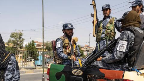 Taliban police are seen at a checkpoint on September 24, 2021 in Kabul, Afghanistan. (Photo by Paula Bronstein/Getty Images)