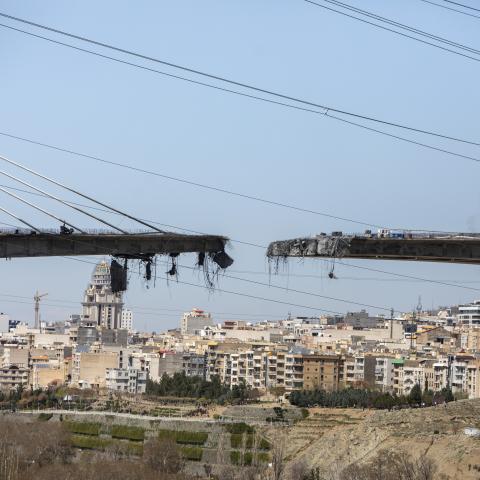 A view of the damaged B1 bridge, a day after it was destroyed by an airstrike, on April 3, 2026 west of Tehran in Karaj, Iran. Iranian authorities said eight people were killed and almost 100 injured when the bridge, was bombed yesterday. The United States and Israel have continued their joint attack on Iran that began on February 28. Iran retaliated by firing waves of missiles and drones at Israel and U.S. allies in the region, while also effectively blockading the Strait of Hormuz, a critical shipping rou