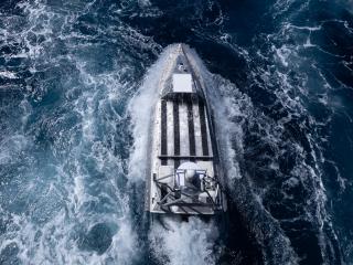 A US Navy Global Autonomous Reconnaissance Craft maneuvers in the Atlantic Ocean on September 23, 2025. (US Navy)