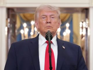President Donald Trump, during his speech about the Iran war from the Cross Hall of the White House on Wednesday, April 1, 2026, in Washington. (Getty Images) Share to Twitter