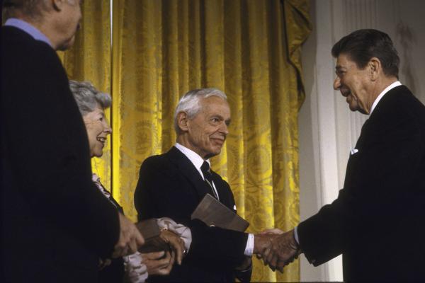 President Ronald Reagan with Medal of Freedom winner Arms Negotiator Paul Nitze. (Diana Walker via Getty Images)