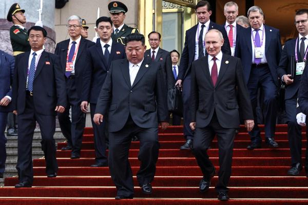 Vladimir Putin and Kim Jong Un after a meeting in Beijing on September 3, 2025. (Getty Images)