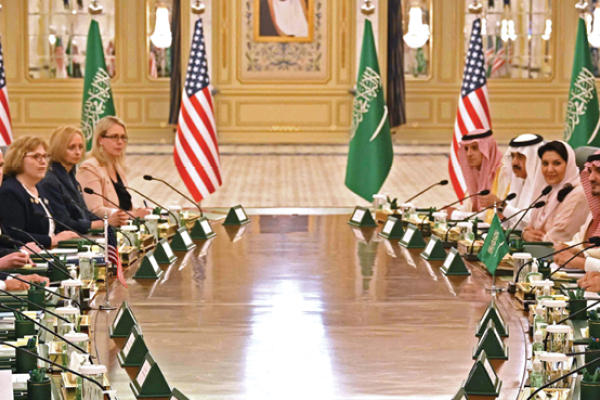 President Joe Biden takes part in a working session with Crown Prince Mohammed bin Salman at the Al Salam Royal Palace in the Saudi coastal city of Jeddah on July 15, 2022. (Mandel Ngan/AFP via Getty Images)