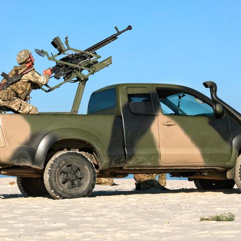 A serviceman of a mobile fire group of the State Border Guard Service of Ukraine is on a mission in Odesa region, Ukraine, on October 10, 2024. (Ukrinform/NurPhoto via Getty Images)