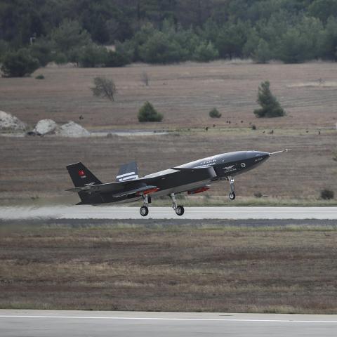 Türkiye's first-ever unmanned fighter jet takes flight on September 26, 2025. (Getty Images)