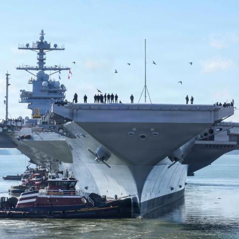 Pre-Commissioning Unit John F. Kennedy departs HII’s Newport News Shipbuilding for builder’s trials on January 28, 2026. (US Navy)