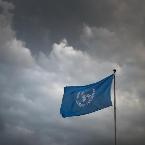 A flag of the United Nations flies at the United Nations Offices in Geneva on August 14, 2025. (Getty Images)