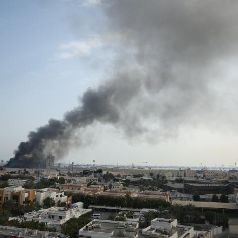 Smoke rises after Iran launched a missile attack targeting the headquarters of the US Navy’s Fifth Fleet in Manama, Bahrain, on February 28, 2026. (Getty Images)